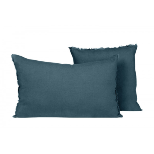 Housse de coussin frangée "Bleu de Prusse" - 60x40