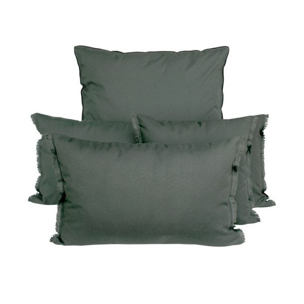 Housse de coussin d'extérieur frangée "Bimini kaki" - 45x45