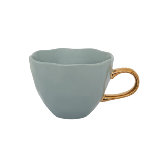 Tasse "Bleue pâle" à anse dorée