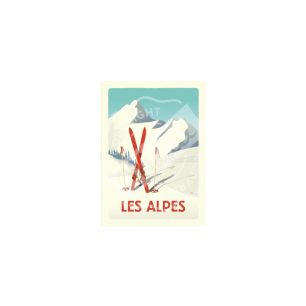 Carte postale les Alpes "Les skis rouges"