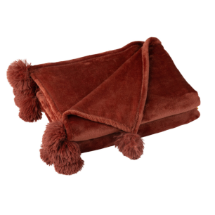 Plaid brique pompon