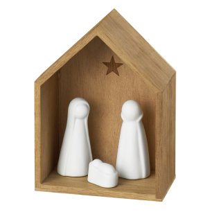 Petite crèche en bois et porcelaine