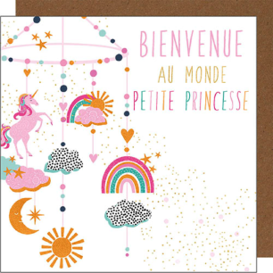 Carte mobile licornes "Bienvenue au monde petite princesse"