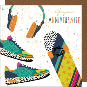 Carte skate et casque "Joyeux anniversaire"