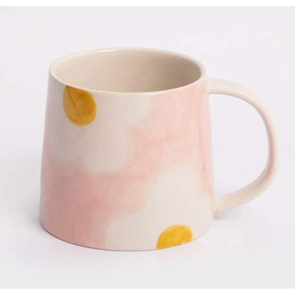 Tasse fleur rose et moutarde