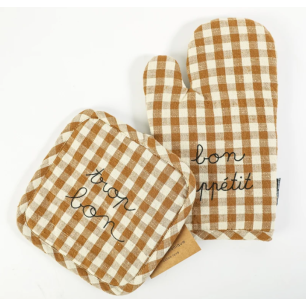 Lot gant & manique en Coton Vichy "Trop Bon"