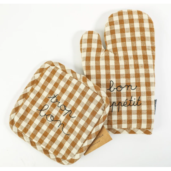 Lot gant & manique en Coton Vichy "Trop Bon"