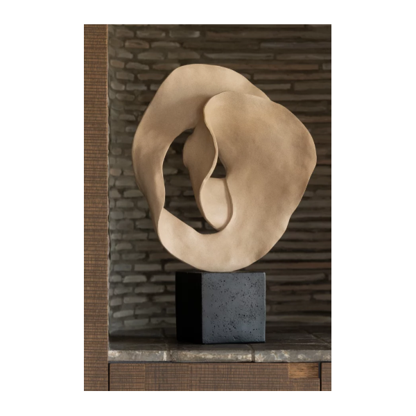 Sculpture sur Socle Résine Beige & Noir