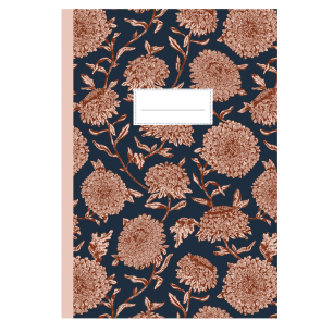 Cahier "Fond bleu et fleurs roses" format A5