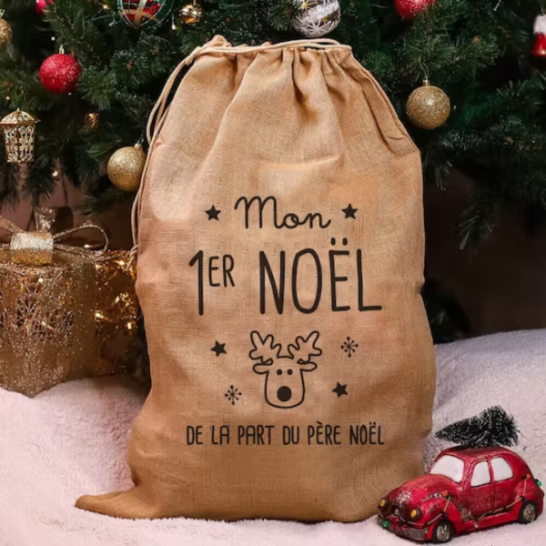 Hotte de Noël en jute "Mon premier Noël"